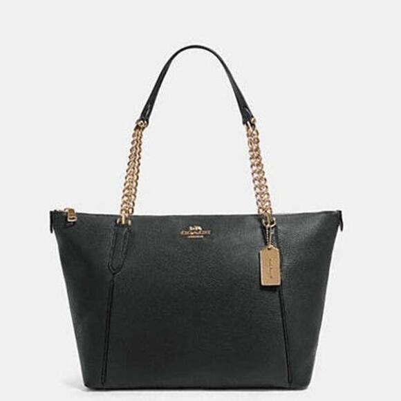 Coach Ava Leather Chain Tote Bag in Black with Gold Hardware - Picture 1 of 16